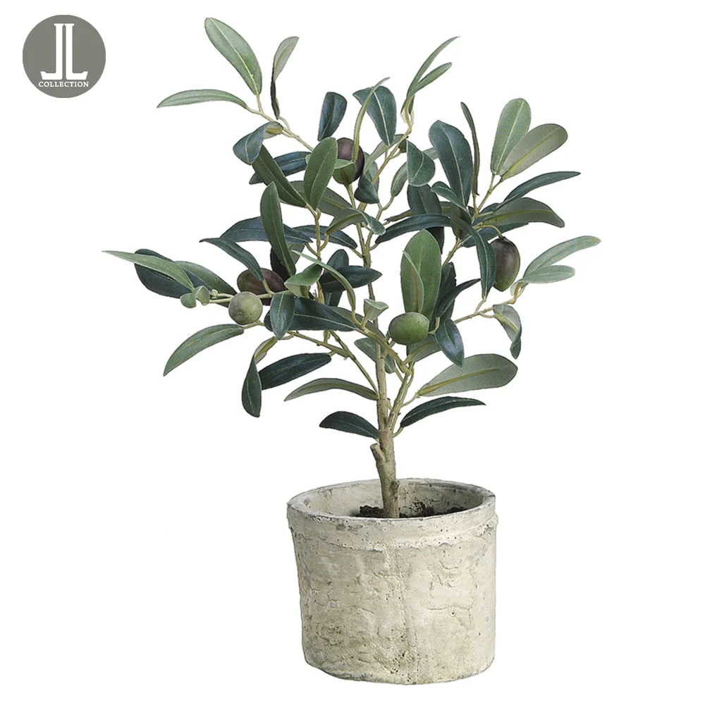1' Olive Silk Tree w/Clay Pot -Green/Burgundy (Pack of 6)