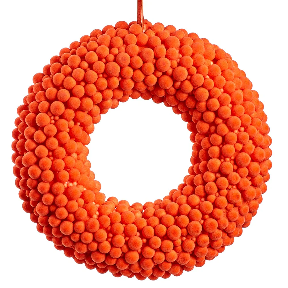 10.2" Pompon Halloween Wreath -Orange (Pack of 4)