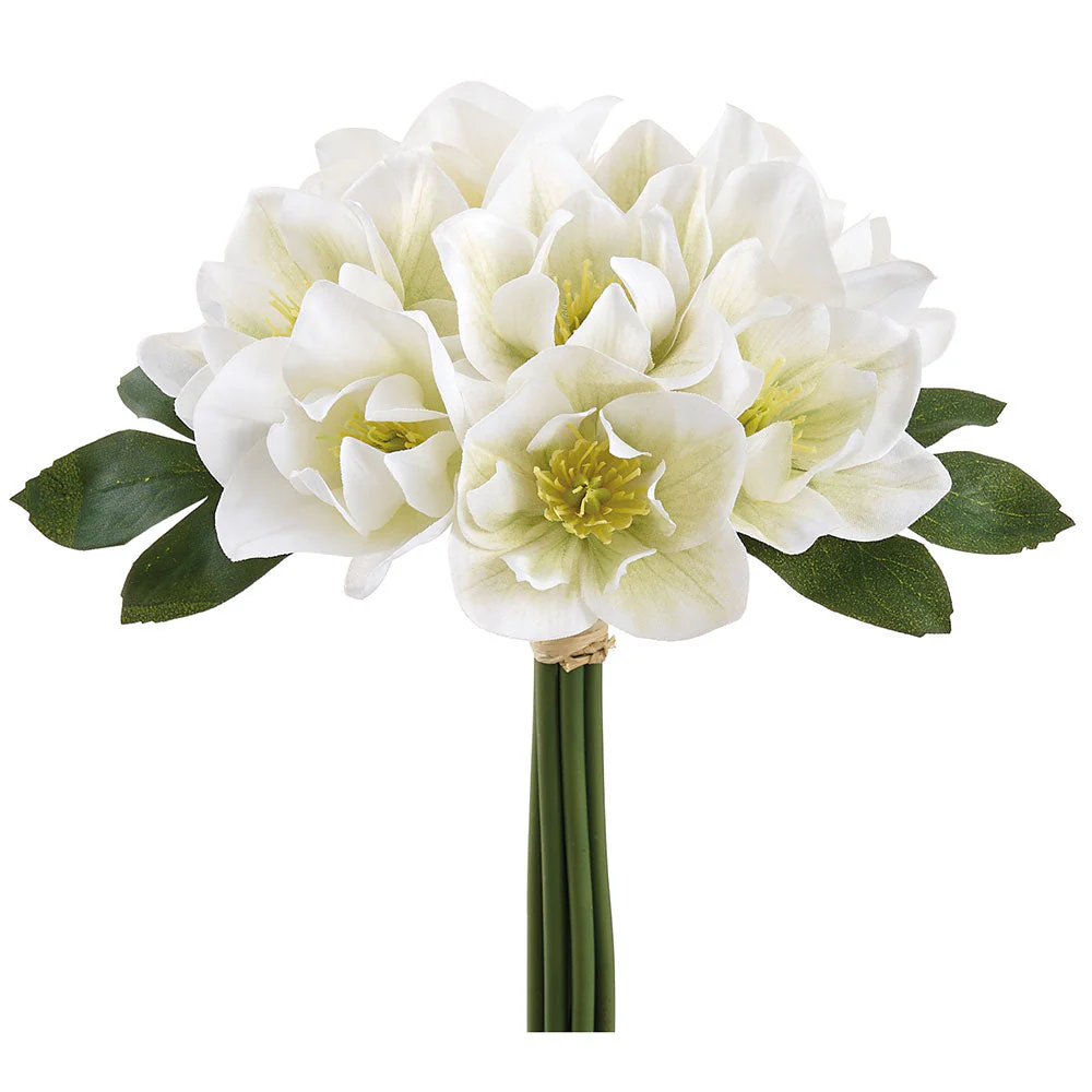 10.5" Helleborus Silk Flower Bouquet -Cream/Green (Pack of 12)