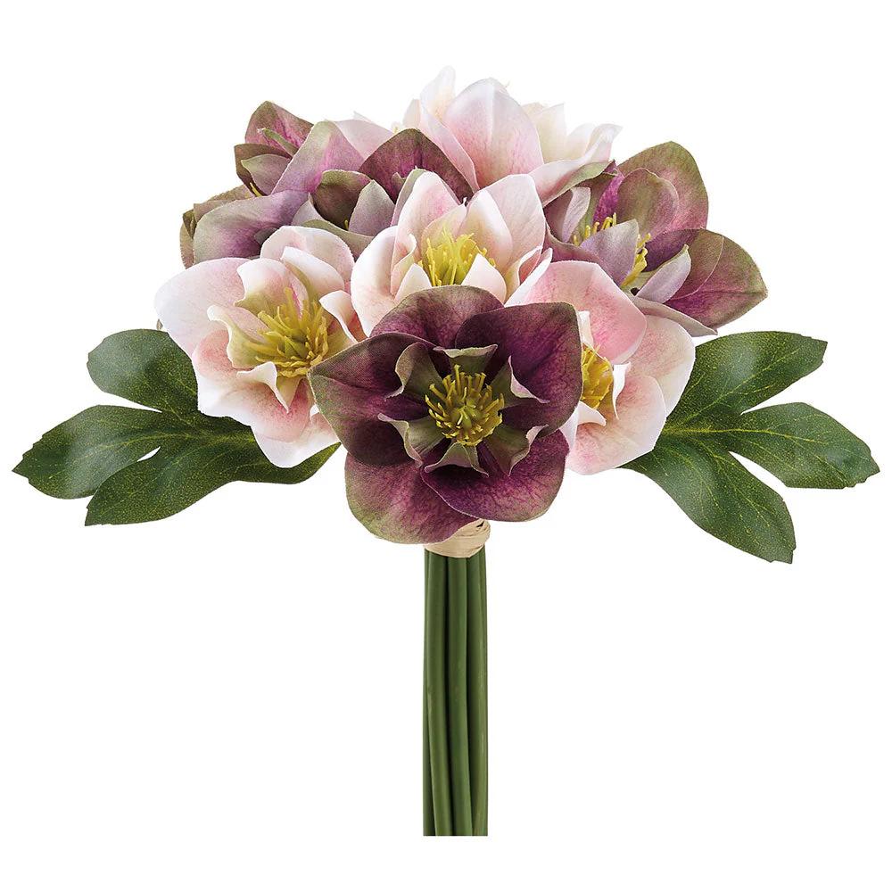 10.5" Helleborus Silk Flower Bouquet -Purple/Pink (Pack of 12)