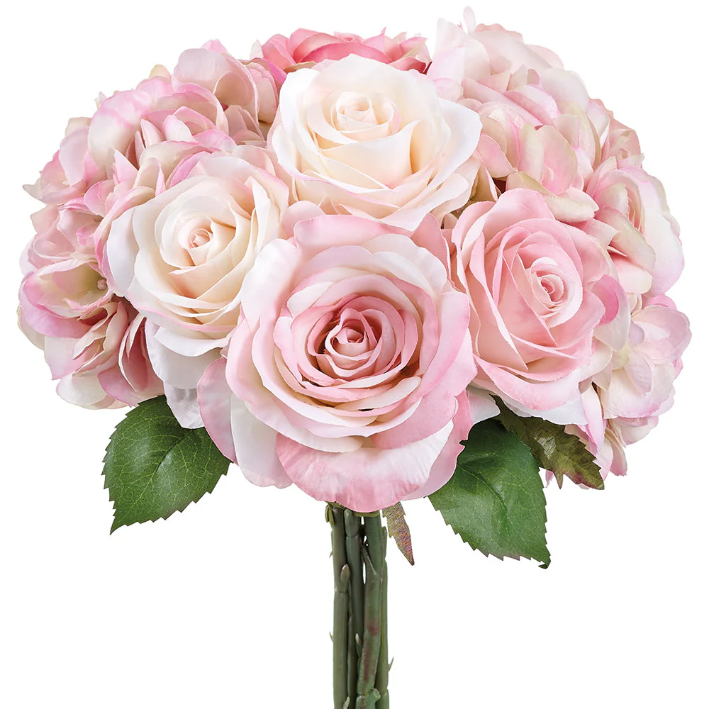 10.5" Hydrangea & Rose Silk Flower Bouquet -2 Tone Pink (Pack of 4)