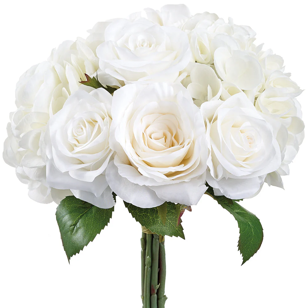 10.5" Hydrangea & Rose Silk Flower Bouquet -White (Pack of 4)