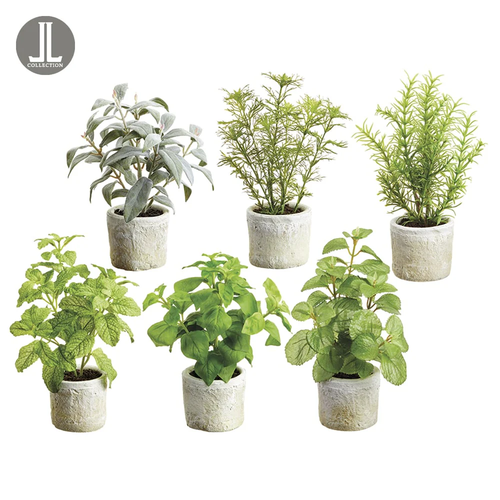 10.5" Set Of Silk Herb Garden Plants w/Clay Pots -Green/Gray (Pack of 2)