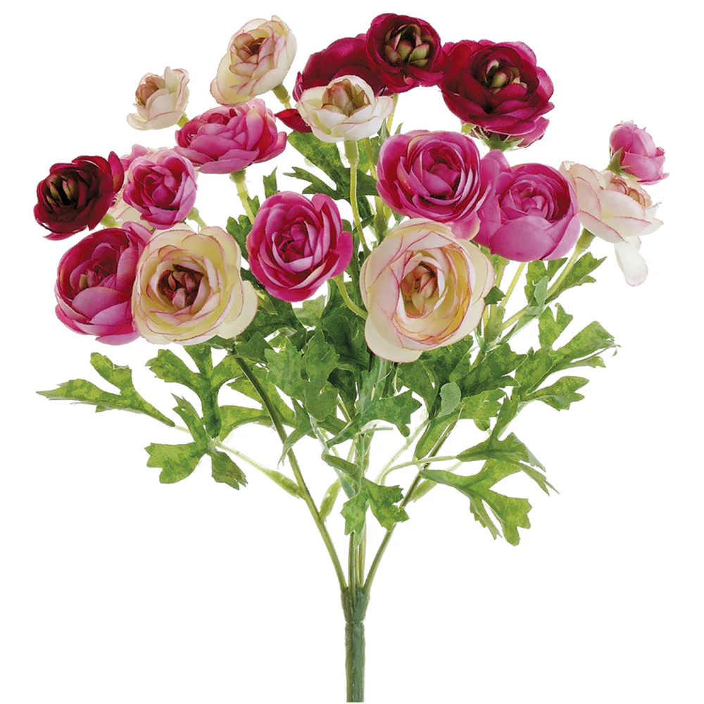 10.5" Silk Mini Ranunculus Flower Bush -Cerise/Beauty (Pack of 12)