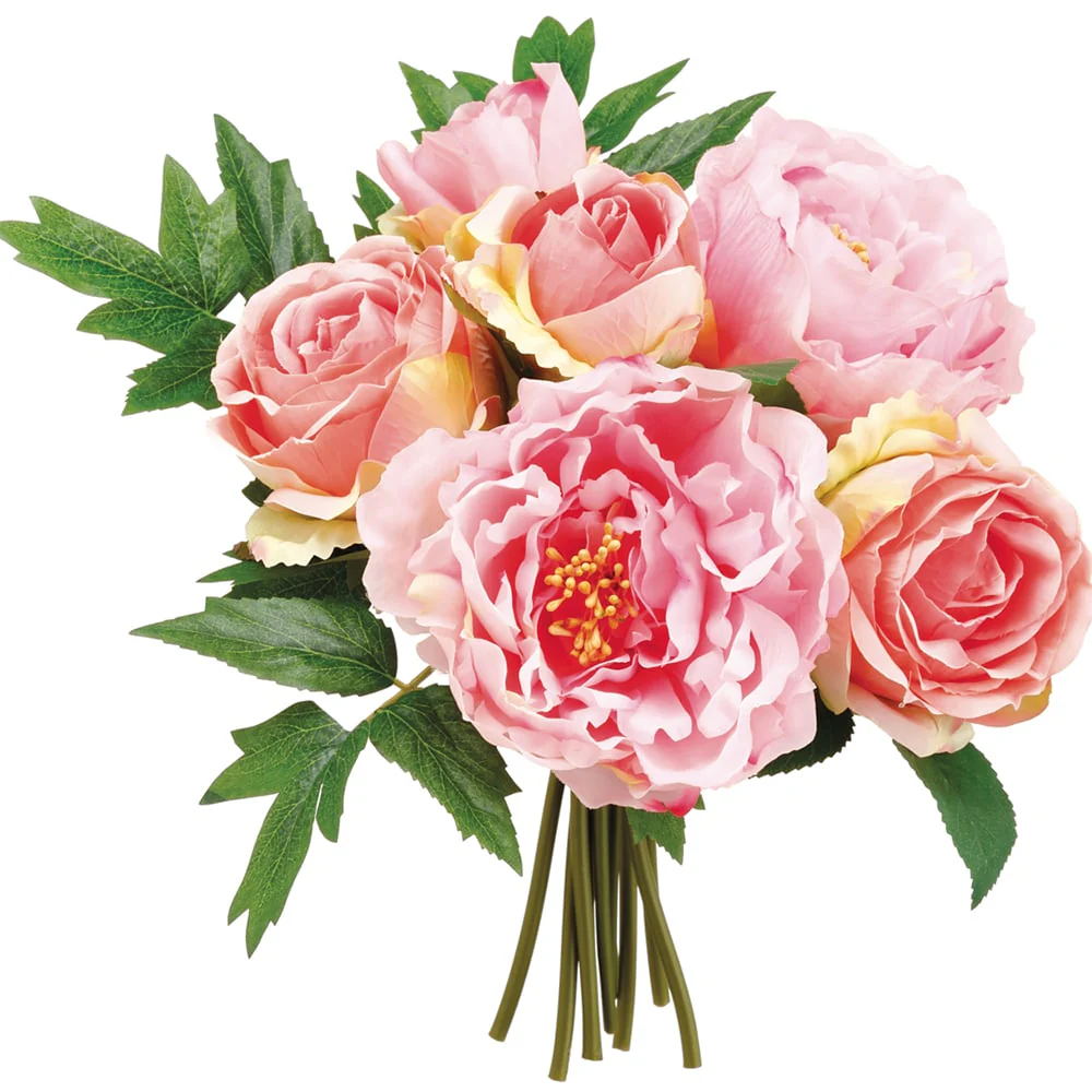 10" Peony & Rose Silk Flower Bouquet -Rose/Pink (Pack of 24)