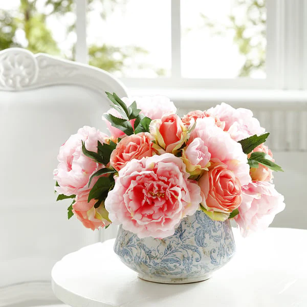 10" Peony & Rose Silk Flower Bouquet -Rose/Pink (Pack of 24) - Image 2
