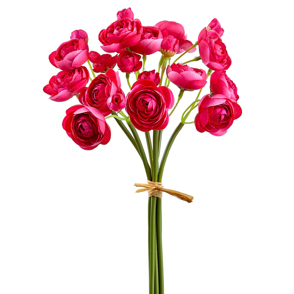 10" Silk Mini Ranunculus Flower Stem Bundle -Beauty (Pack of 12)