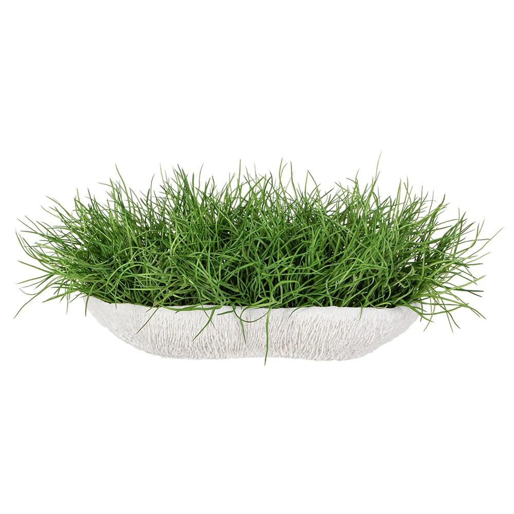 10"Hx26"W Soft-Touch Grass Artificial Plant w/Low Coral Vase -Green