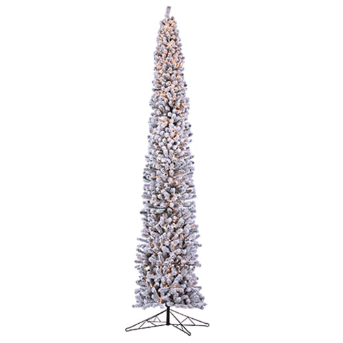 10'Hx27"W Flocked Tower Artificial Christmas Tree, Pre-Lit -Snow