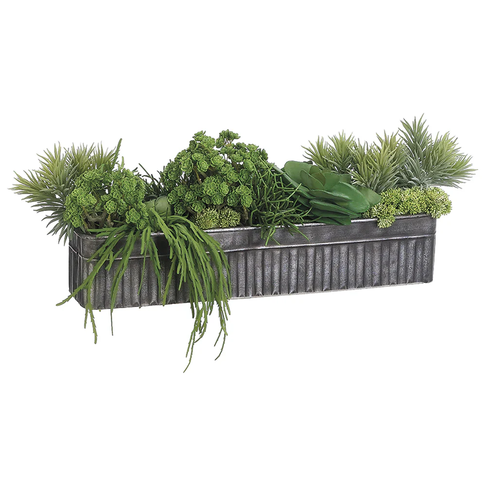 10"Hx32"W Succulent Mix Artificial Plant w/Tin Container -Green