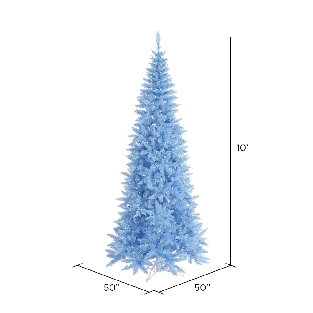 10'Hx50"W Slim Fir Artificial Christmas Tree, LED Pre-Lit (Sky Blue) -Sky Blue - Image 2