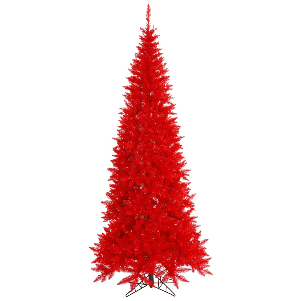 10'Hx50"W Slim Fir Artificial Christmas Tree, Unlit -Red