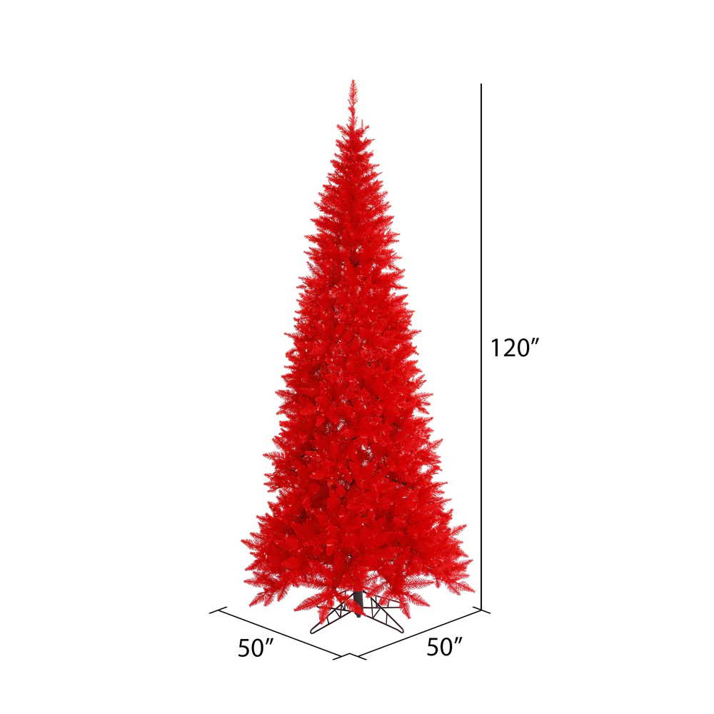 10'Hx50"W Slim Fir Artificial Christmas Tree, Unlit -Red - Image 2