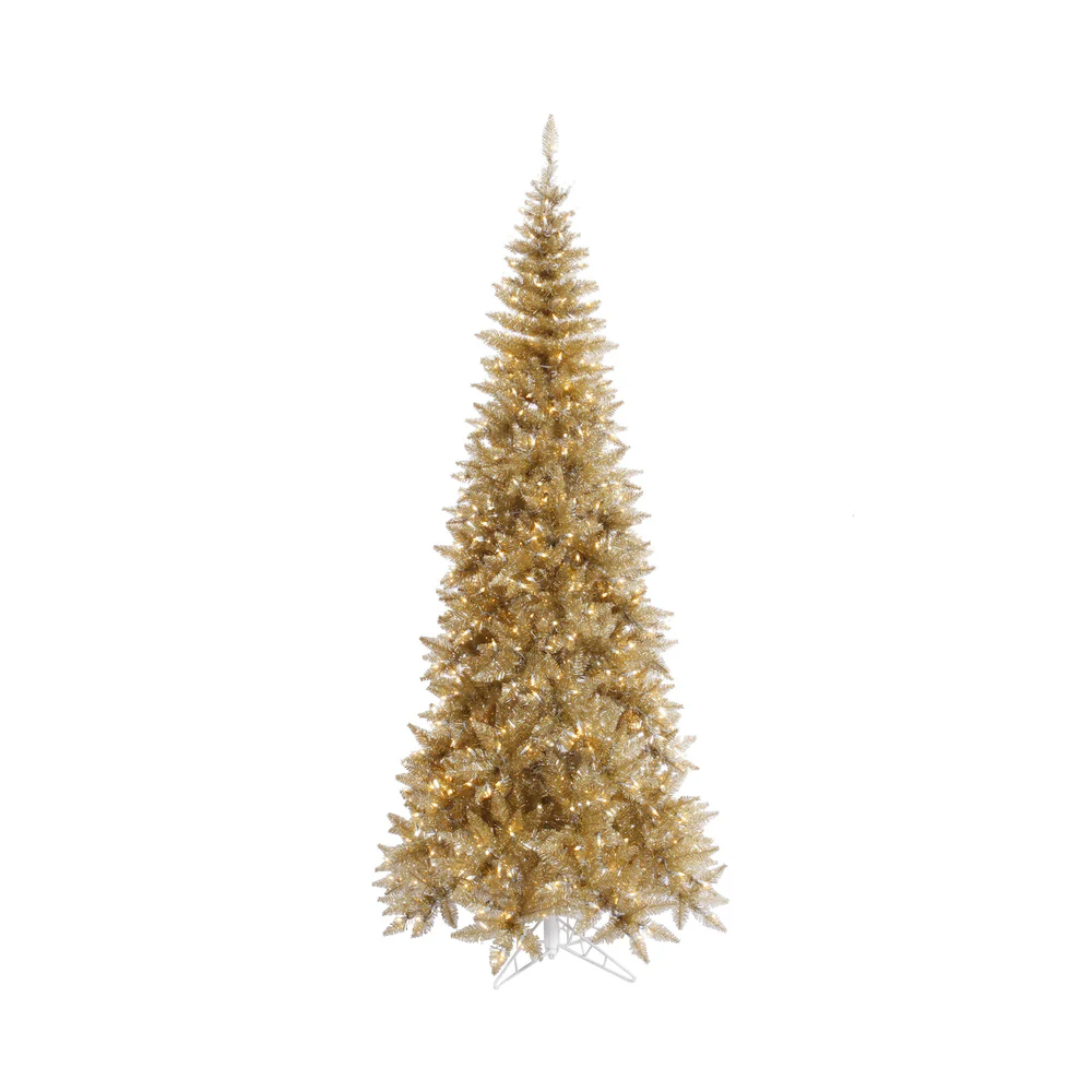 10'Hx50"W Tinsel Slim Fir Artificial Christmas Tree, LED Pre-Lit -Champagne