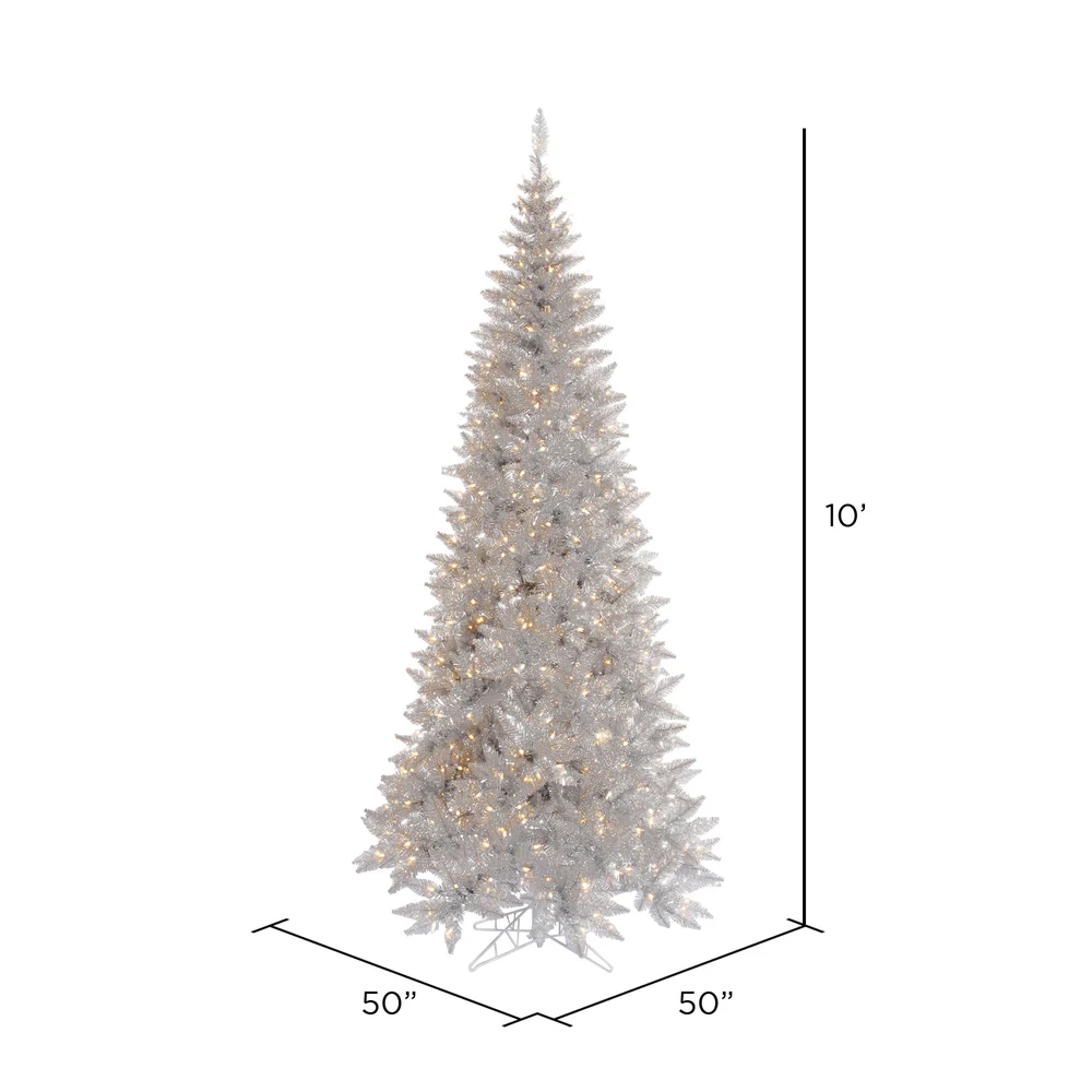 10'Hx50"W Tinsel Slim Fir Artificial Christmas Tree, LED Pre-Lit -Silver - Image 2