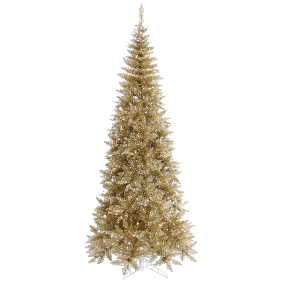 10'Hx50"W Tinsel Slim Fir Artificial Christmas Tree, Unlit -Champagne