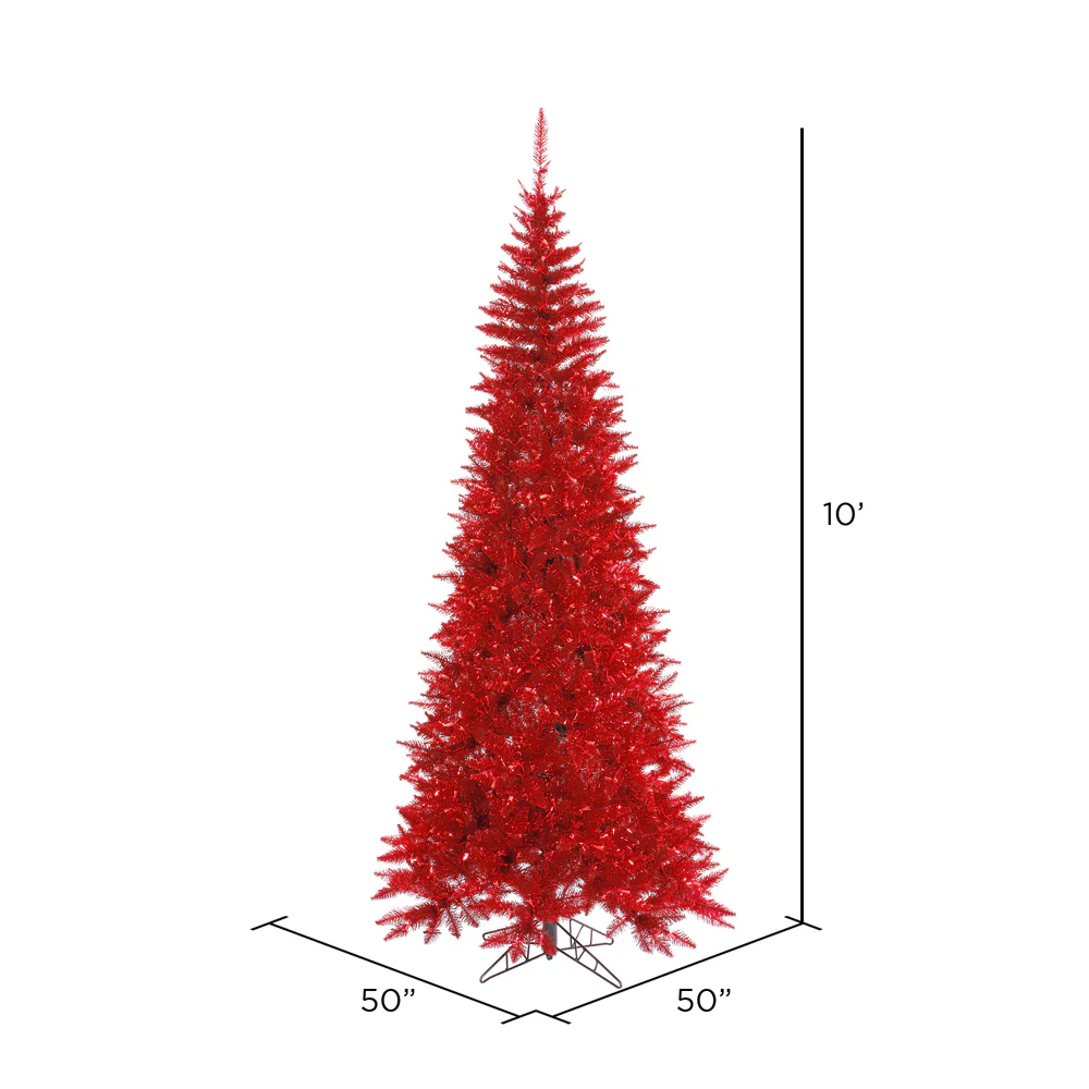 10'Hx50"W Tinsel Slim Fir Artificial Christmas Tree, Unlit -Red - Image 2