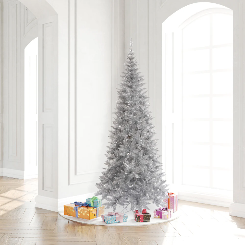 10'Hx50"W Tinsel Slim Fir Artificial Christmas Tree, Unlit -Silver - Image 4