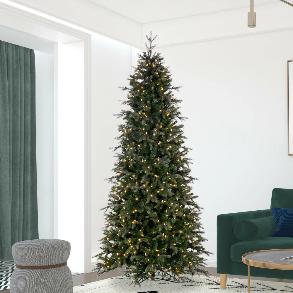 10'Hx54"W PE Slim Douglas Fir Artificial Christmas Tree, Micro LED Pre-Lit -Green - Image 6