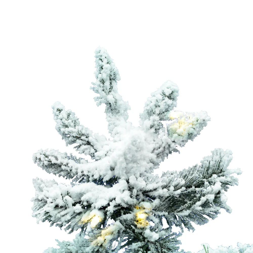 10'Hx55"W Flocked Slim Utica Fir Artificial Christmas Tree, LED Pre-Lit -White/Green - Image 2