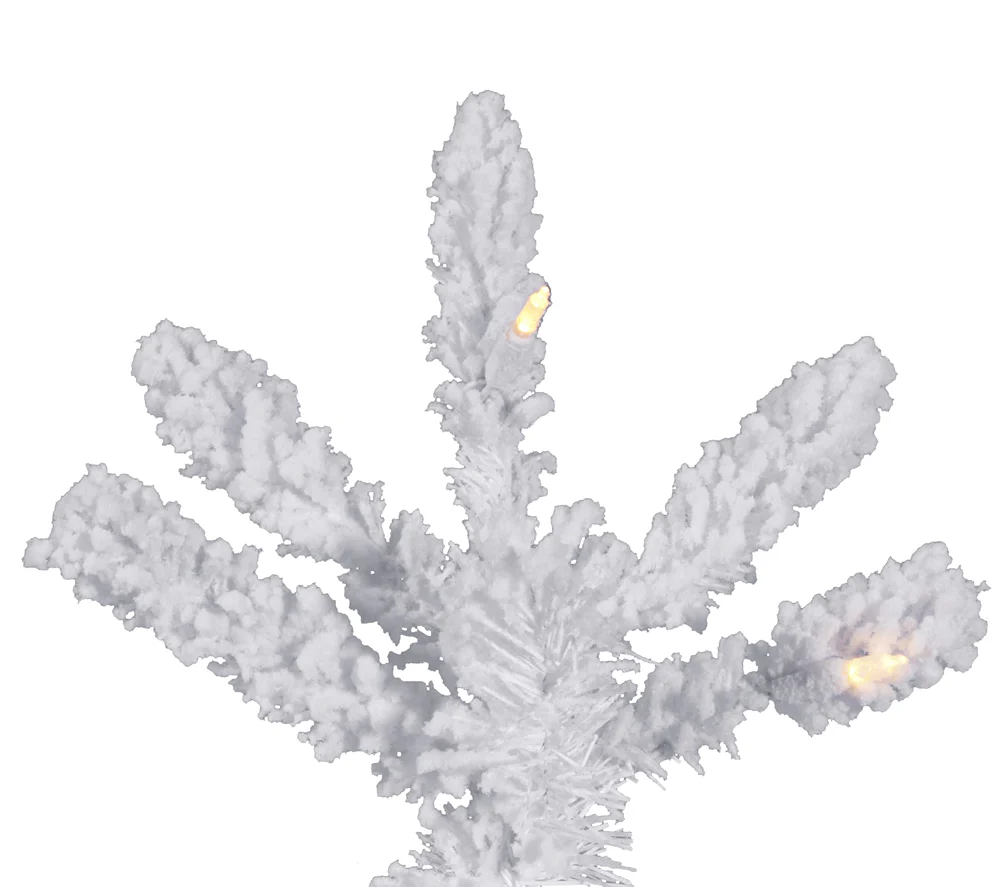 10'Hx55"W Flocked Slim White Spruce Artificial Christmas Tree, LED Pre-Lit -White - Image 2