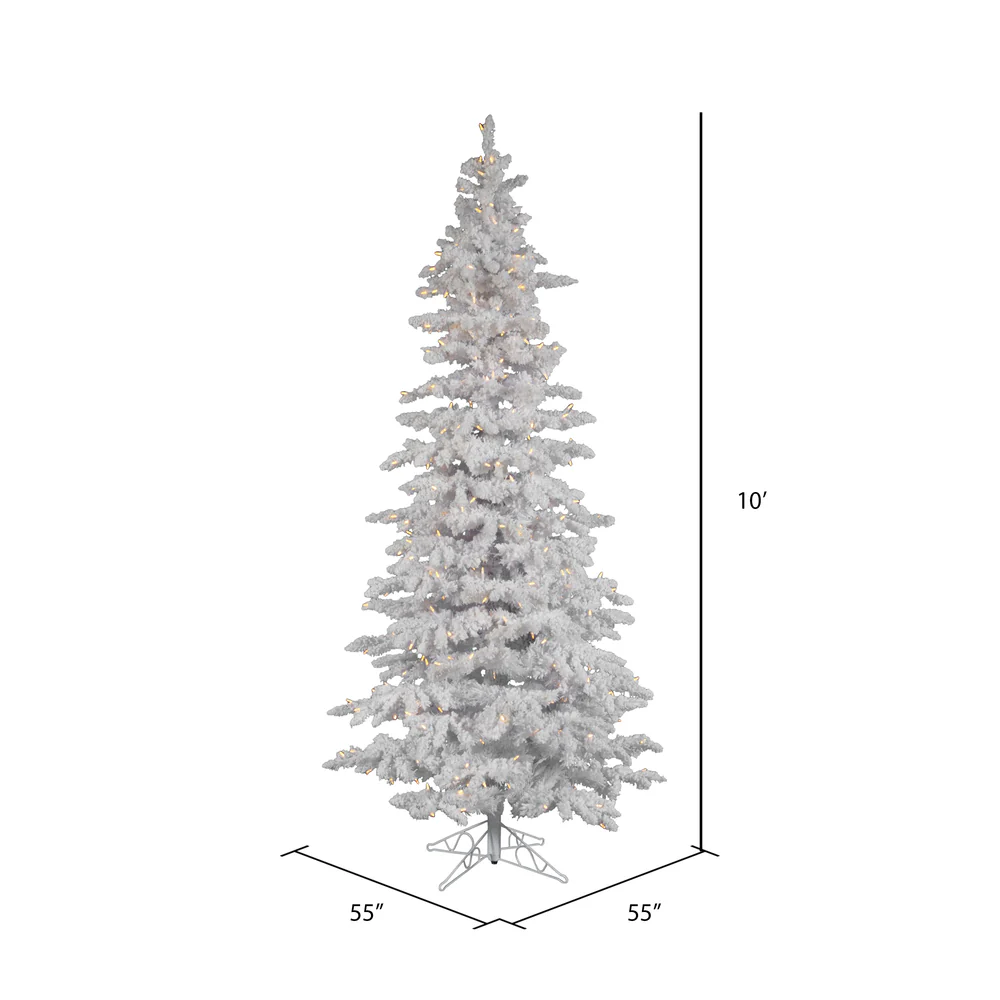 10'Hx55"W Flocked Slim White Spruce Artificial Christmas Tree, LED Pre-Lit -White - Image 3