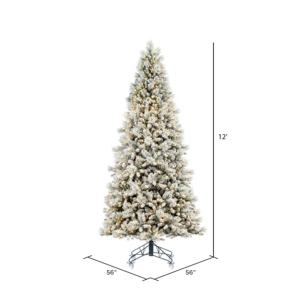 10'Hx56"W Flocked Jackson Pine Artificial Christmas Tree, LED Pre-Lit -White - Image 3