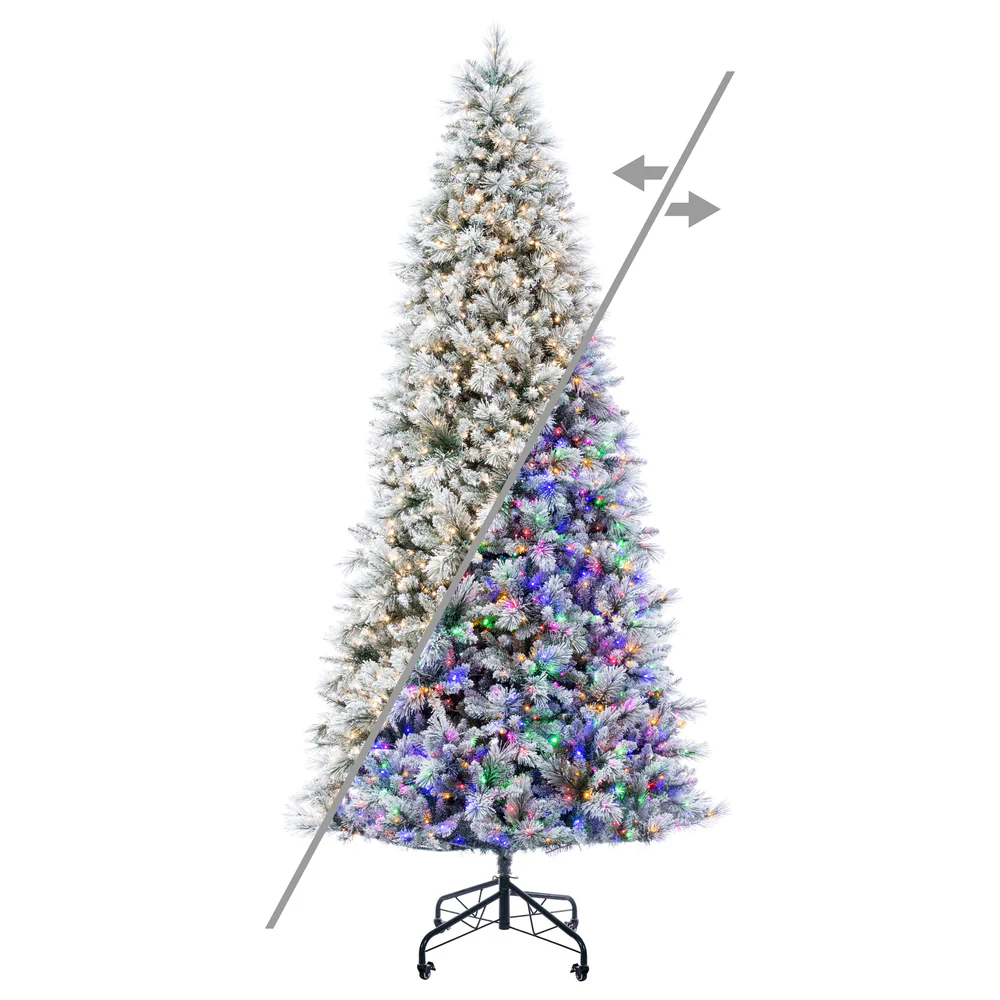 10'Hx56"W Flocked Jackson Pine Artificial Christmas Tree, Micro LED Pre-Lit (Multi-Mode) -White