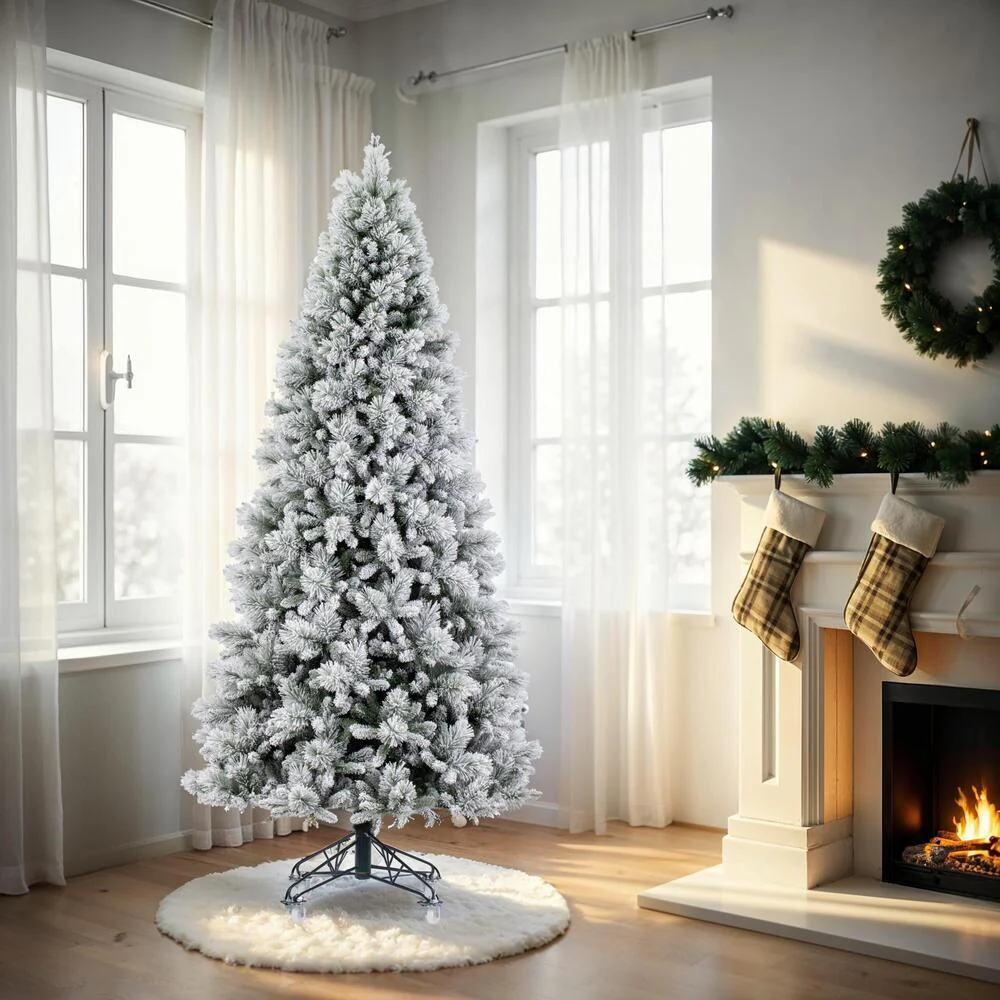 10'Hx56"W Flocked Jackson Pine Artificial Christmas Tree, Unlit -White - Image 3
