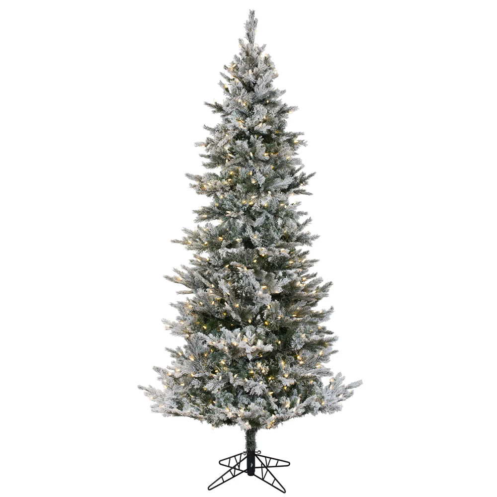 10'Hx58"W PE Flocked Slim Kiana Artificial Christmas Tree, LED Pre-Lit -White