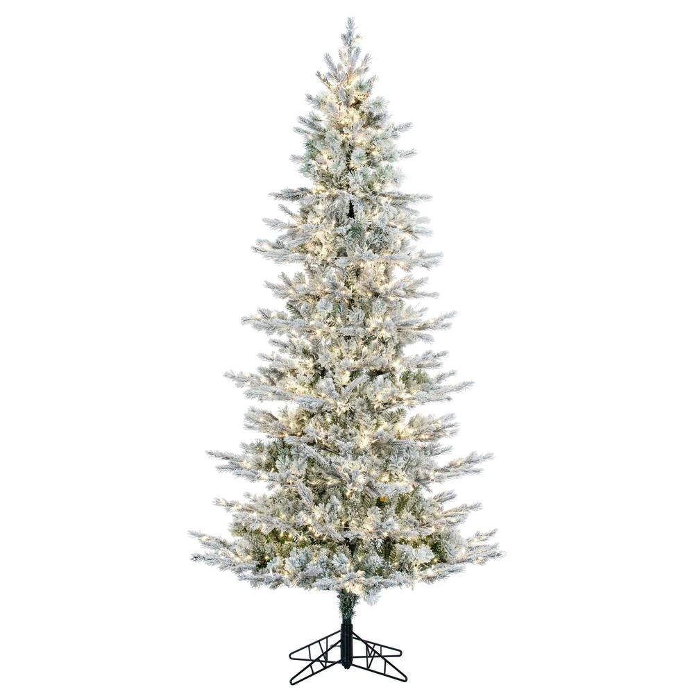 10'Hx58"W PE Flocked Slim Kiana Artificial Christmas Tree, Micro LED Pre-Lit (Multi-Mode) -White