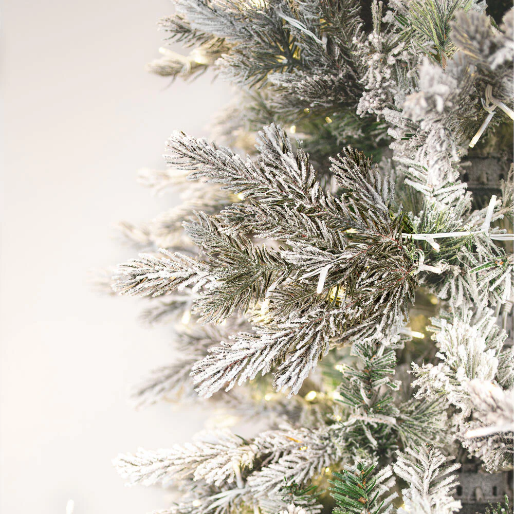 10'Hx58"W PE Flocked Slim Kiana Artificial Christmas Tree, Micro LED Pre-Lit -White - Image 2