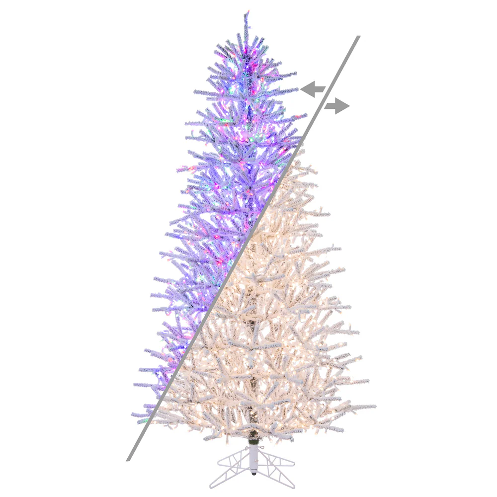 10'Hx59"W Flocked Slim Pistol Pine Artificial Christmas Tree, Micro LED Pre-Lit (Multi-Mode) -White