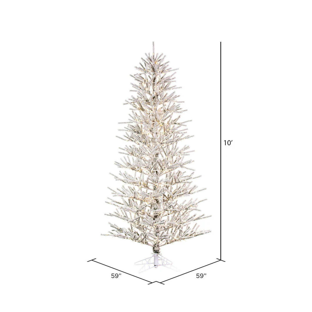 10'Hx59"W Flocked Slim Pistol Pine Artificial Christmas Tree, Micro LED Pre-Lit -White - Image 3