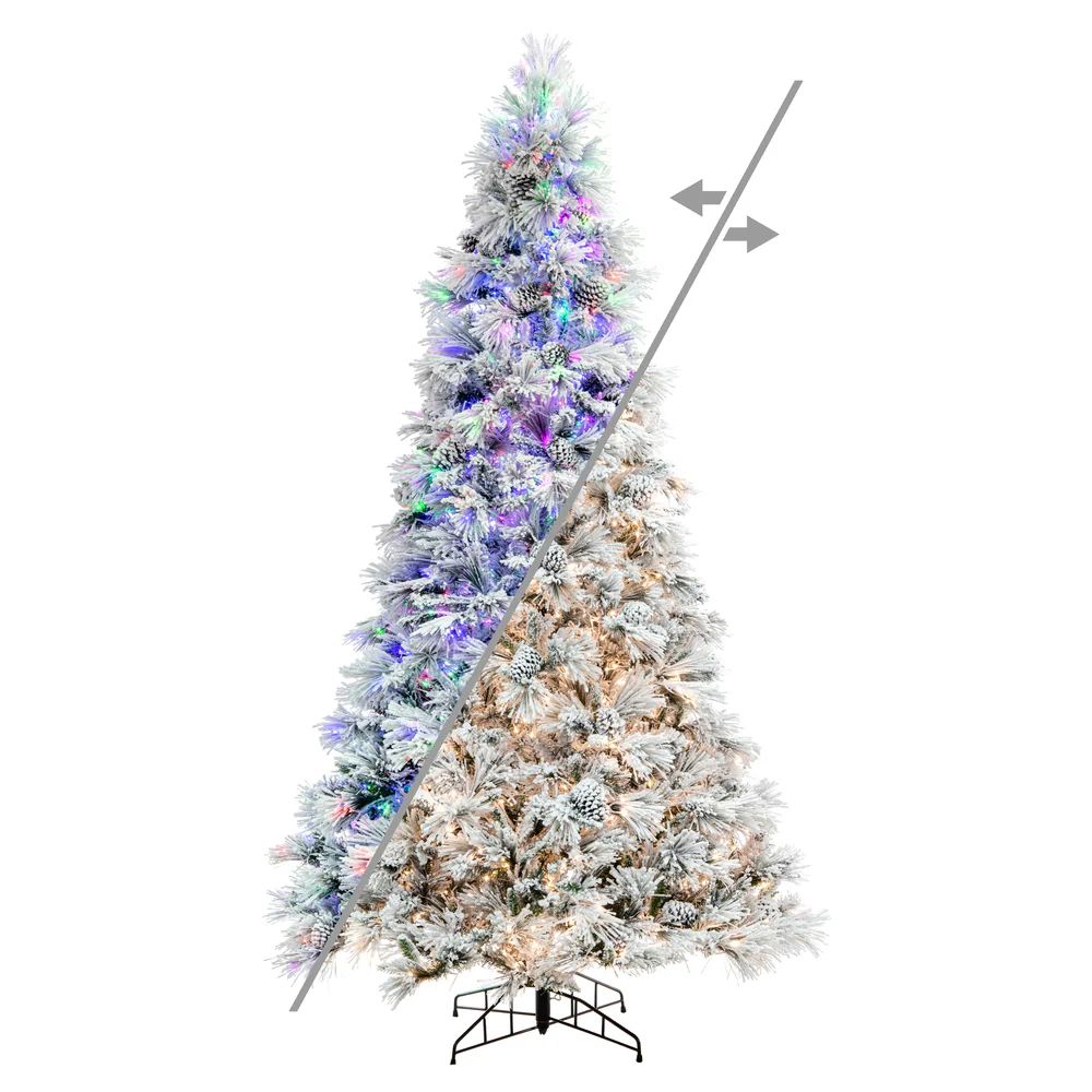 10'Hx63"W Flocked Slim Atka Pine Artificial Christmas Tree, Micro LED Pre-Lit (Multi-Mode) -White