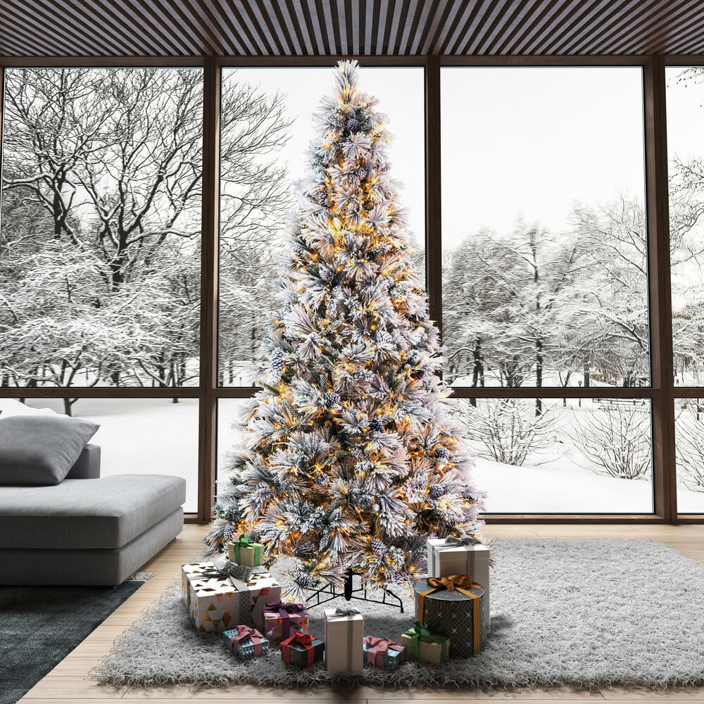 10'Hx63"W Flocked Slim Atka Pine Artificial Christmas Tree, Micro LED Pre-Lit (Multi-Mode) -White - Image 5