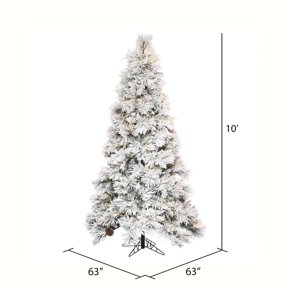 10'Hx63"W Flocked Slim Atka Pine Artificial Christmas Tree, Micro LED Pre-Lit -White - Image 3