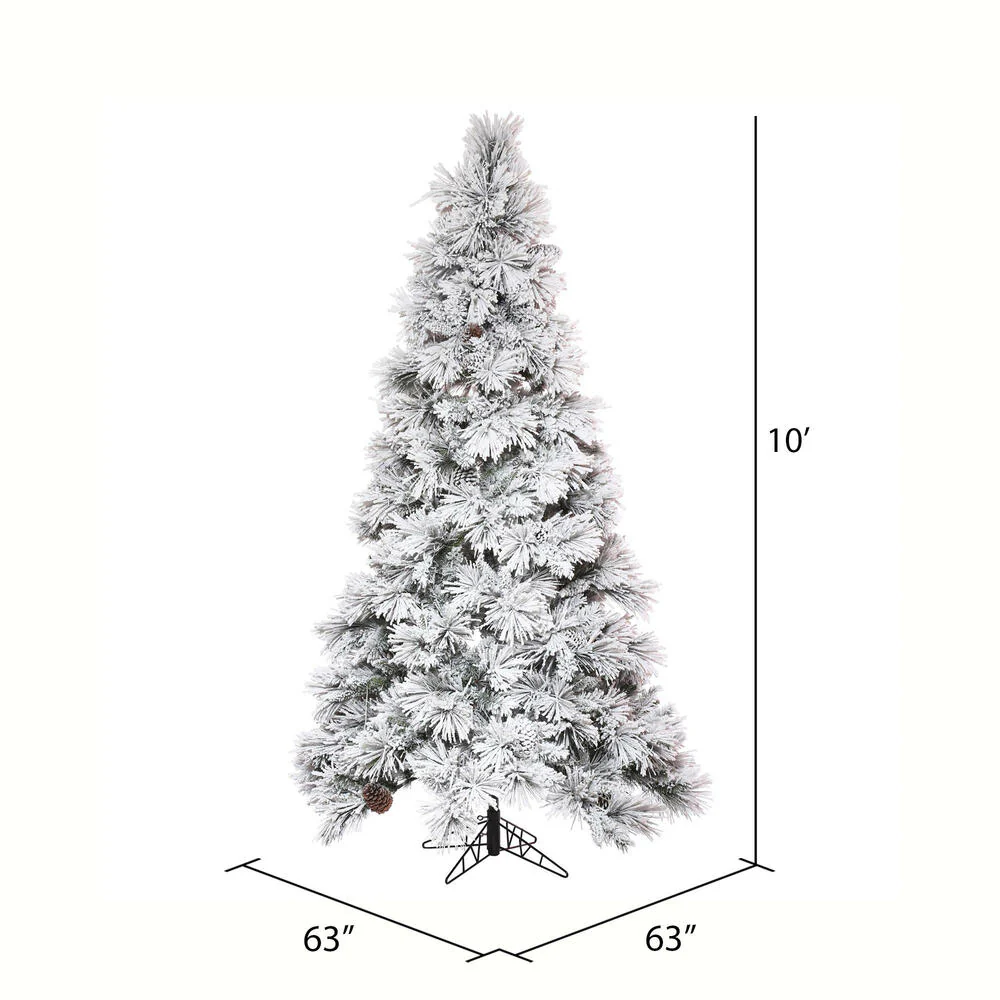 10'Hx63"W Flocked Slim Atka Pine Artificial Christmas Tree, Unlit -White - Image 3