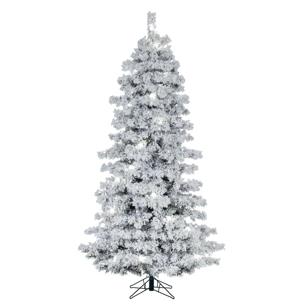 10'Hx64"W Flocked Slim Alaskan Pine Artificial Christmas Tree, G40 & LED Pre-Lit -White