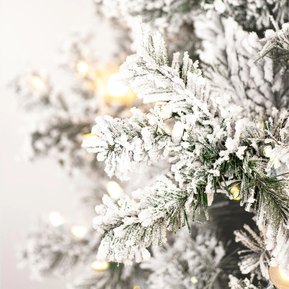 10'Hx64"W Flocked Slim Alaskan Pine Artificial Christmas Tree, G40 & LED Pre-Lit -White - Image 2