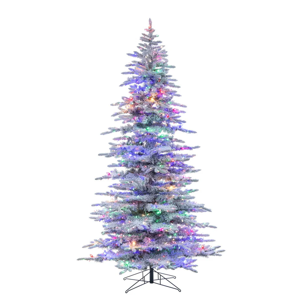 10'Hx67"W Flocked Winter Fir Artificial Christmas Tree, C7 & LED Pre-Lit (Multicolor) -White
