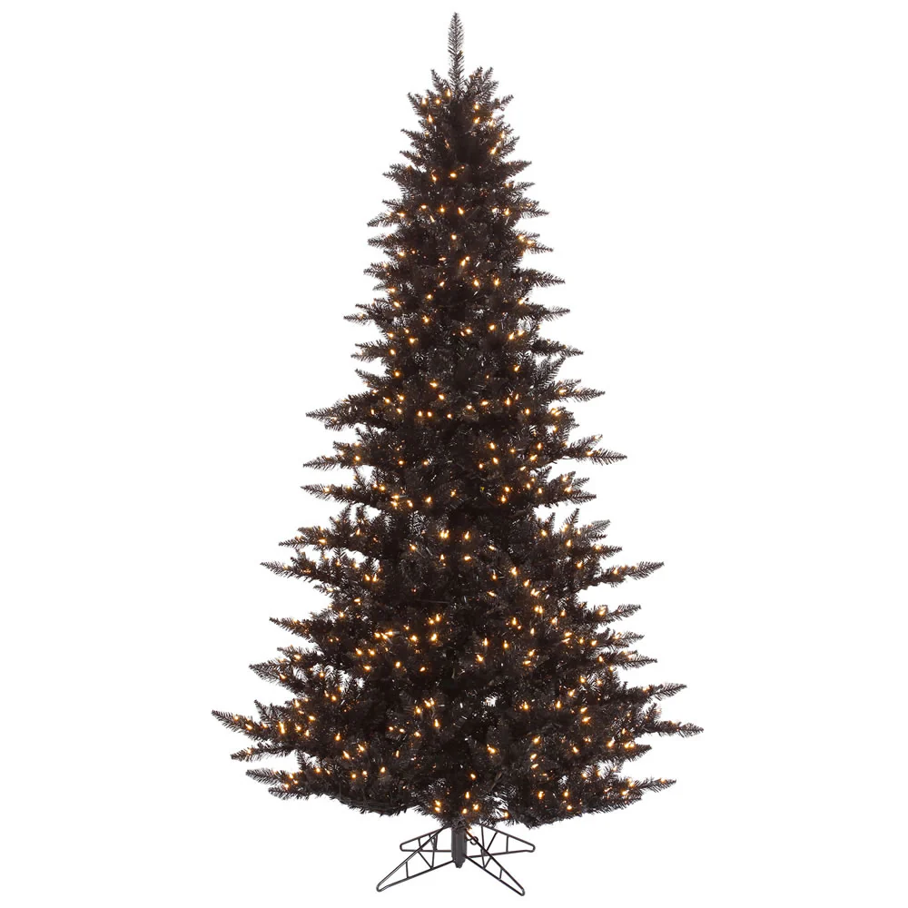 10'Hx68"W Fir Artificial Christmas Tree, LED Pre-Lit -Black