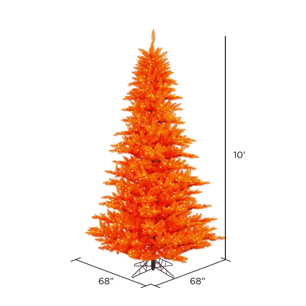 10'Hx68"W Fir Artificial Christmas Tree, LED Pre-Lit (Orange) -Orange - Image 2