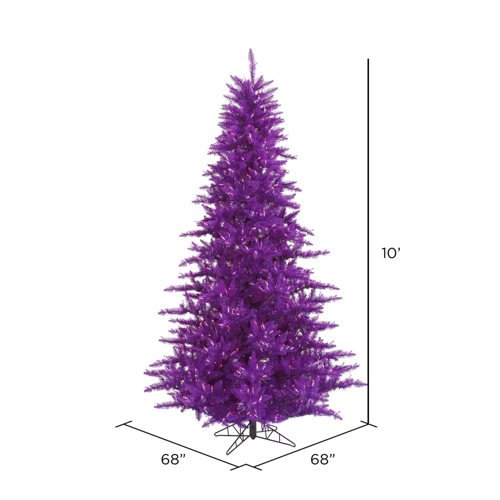 10'Hx68"W Fir Artificial Christmas Tree, LED Pre-Lit (Purple) -Purple - Image 2