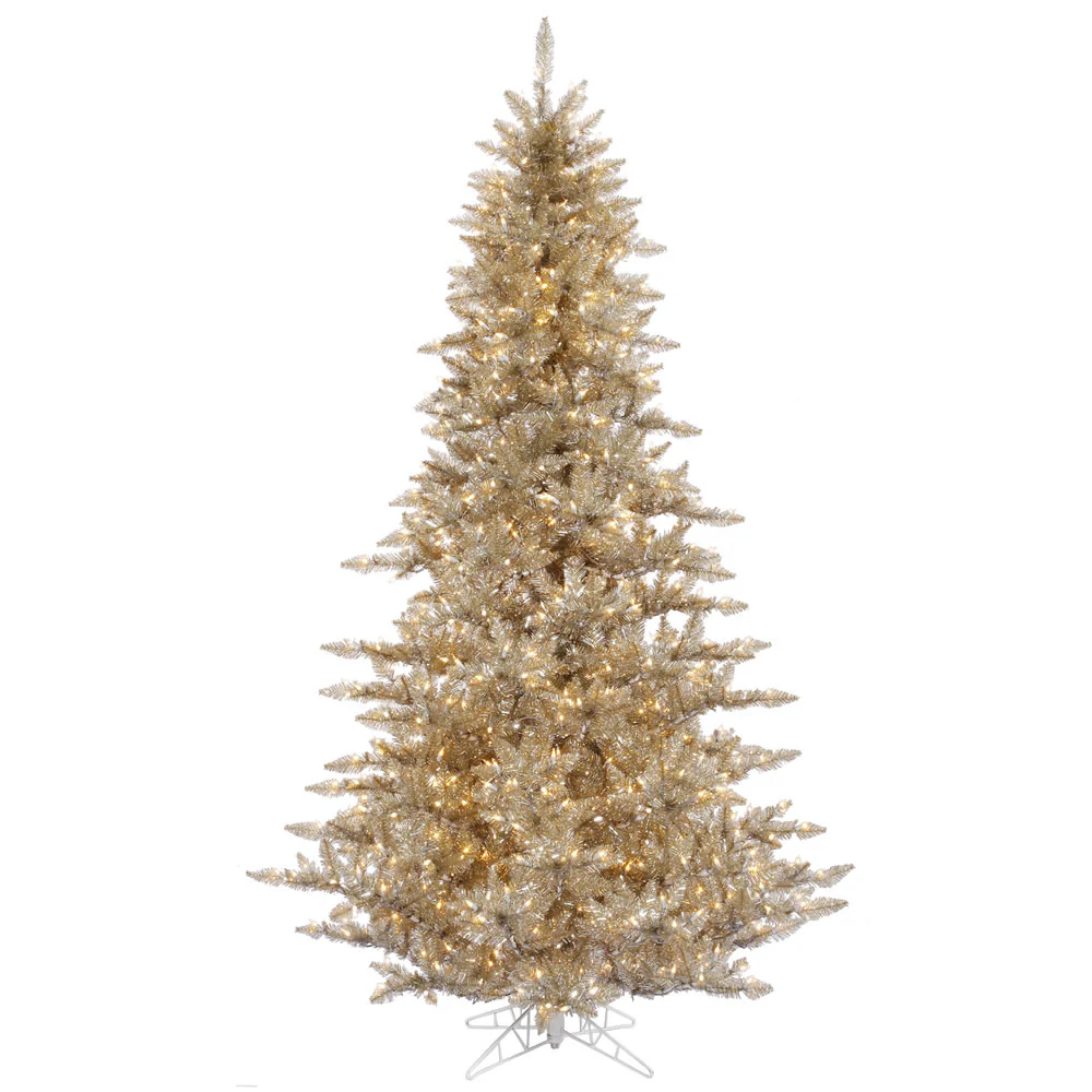 10'Hx68"W Tinsel Fir Artificial Christmas Tree, LED Pre-Lit -Champagne