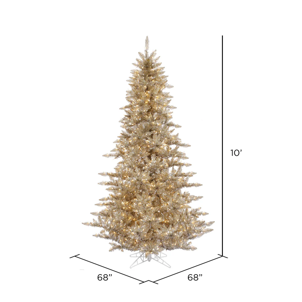 10'Hx68"W Tinsel Fir Artificial Christmas Tree, LED Pre-Lit -Champagne - Image 3