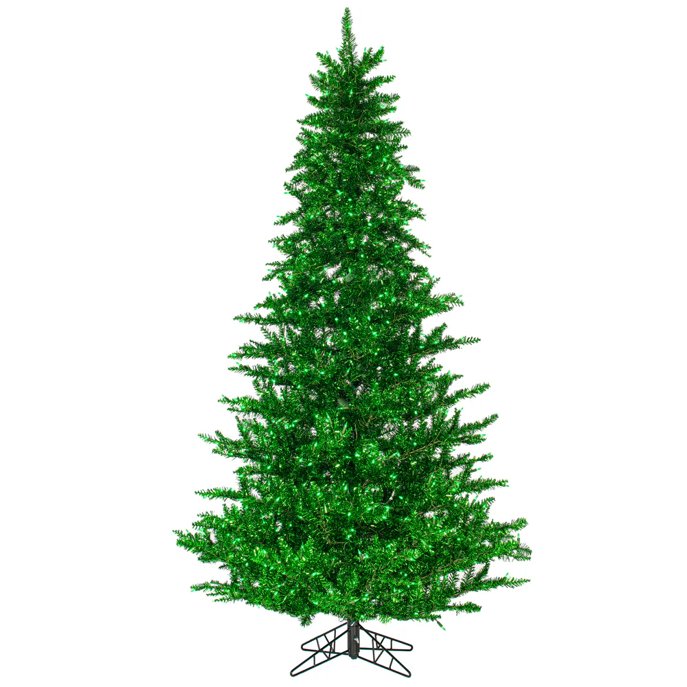 10'Hx68"W Tinsel Fir Artificial Christmas Tree, LED Pre-Lit (Green) -Green