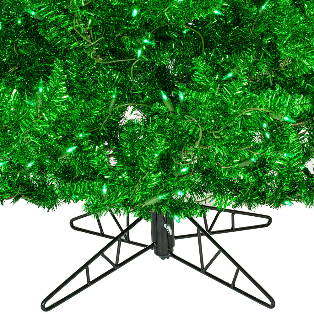 10'Hx68"W Tinsel Fir Artificial Christmas Tree, LED Pre-Lit (Green) -Green - Image 3