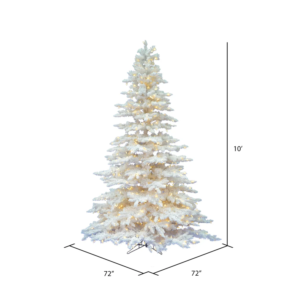 10'Hx72"W Flocked White Spruce Artificial Christmas Tree, LED Pre-Lit -White - Image 3