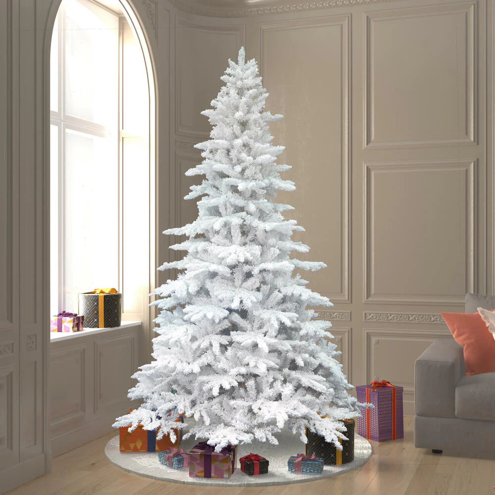 10'Hx72"W Flocked White Spruce Artificial Christmas Tree, Unlit -White - Image 5